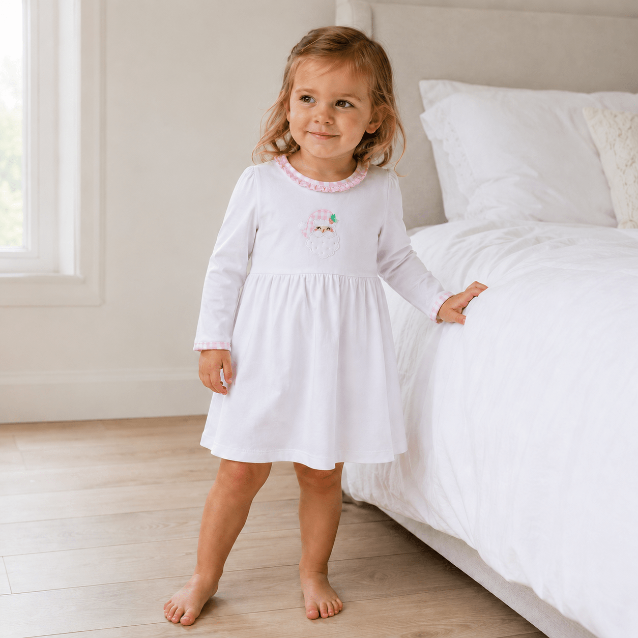 Magnolia Baby_Sweet St Nick Applique Ruffle Long Sleeve Dress - Pink_1