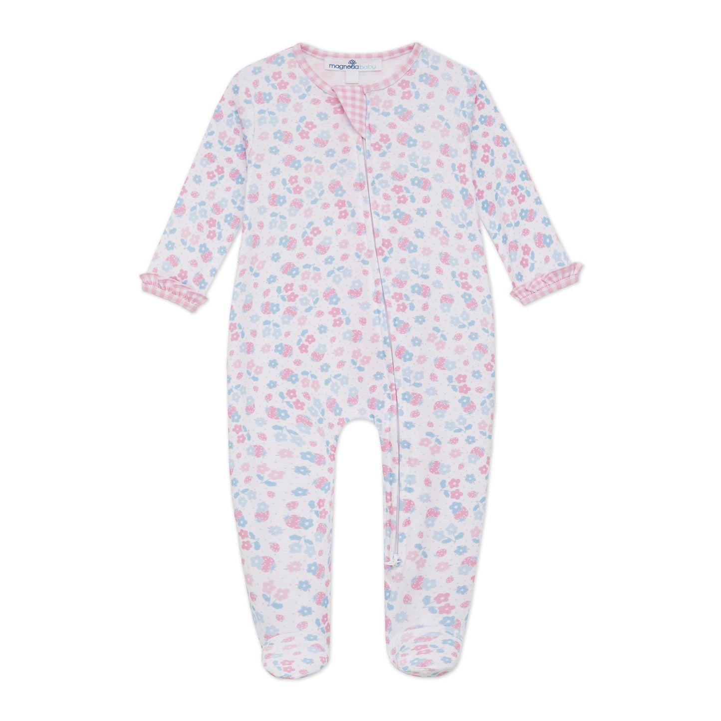 Sweet Strawberries Ruffle Zip Footie - Magnolia BabyFootie