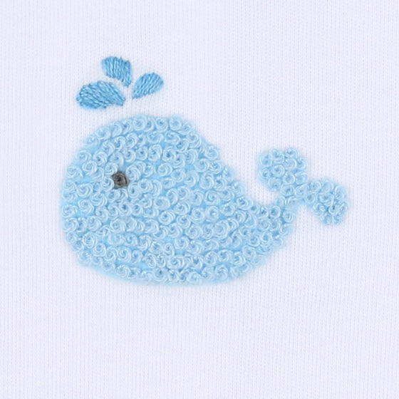 Sweet Whales Blue Embroidered Bib - Magnolia BabyBib