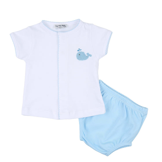 Sweet Whales Blue Embroidered Diaper Cover Set - Magnolia BabyDiaper Cover