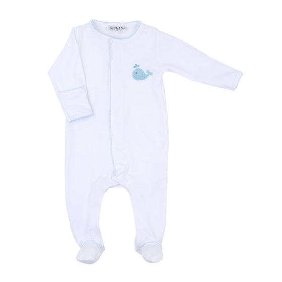 Sweet Whales Blue Embroidered Footie - Magnolia BabyFootie
