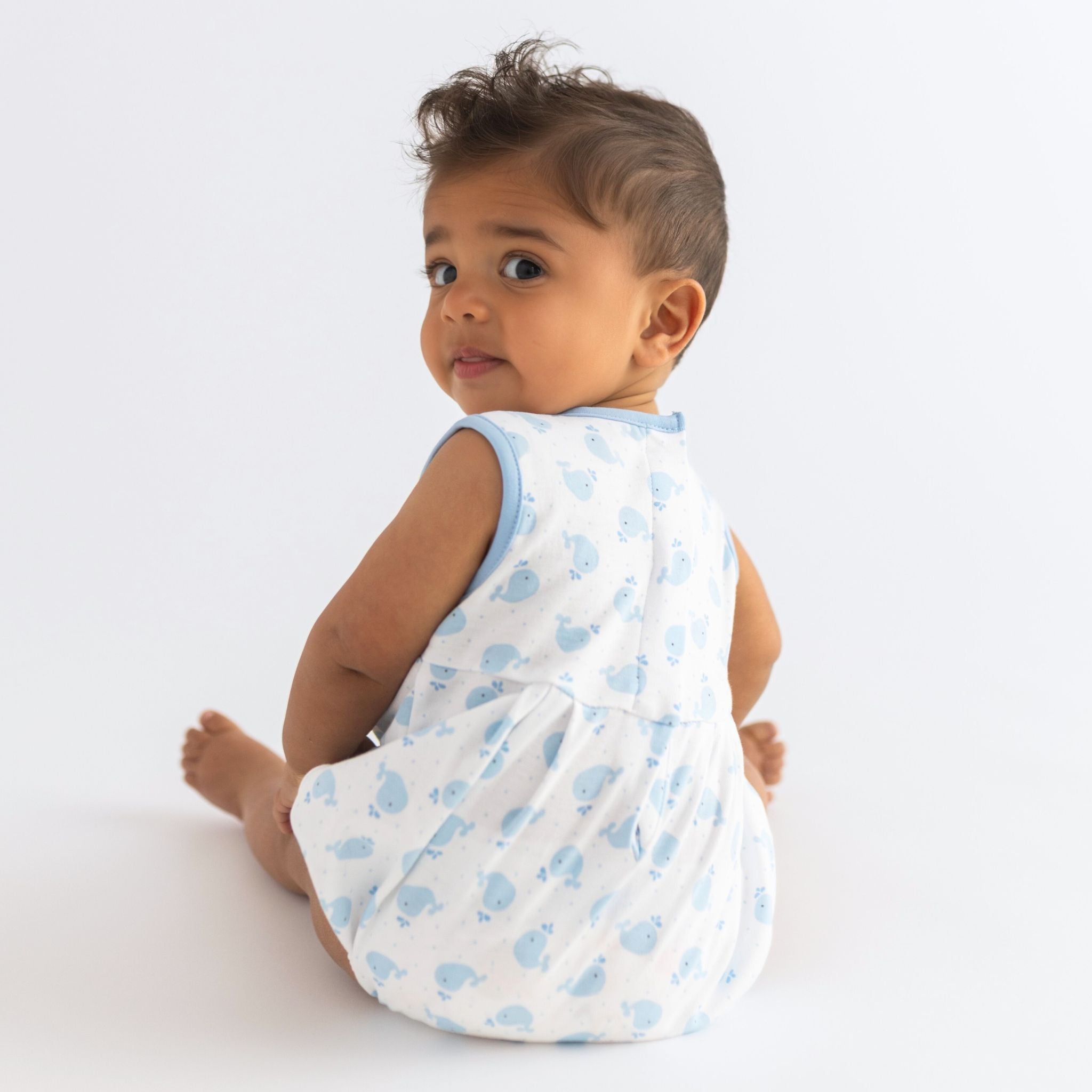 Sweet Whales Blue Print Sleeveless Bubble - Magnolia BabyBubble