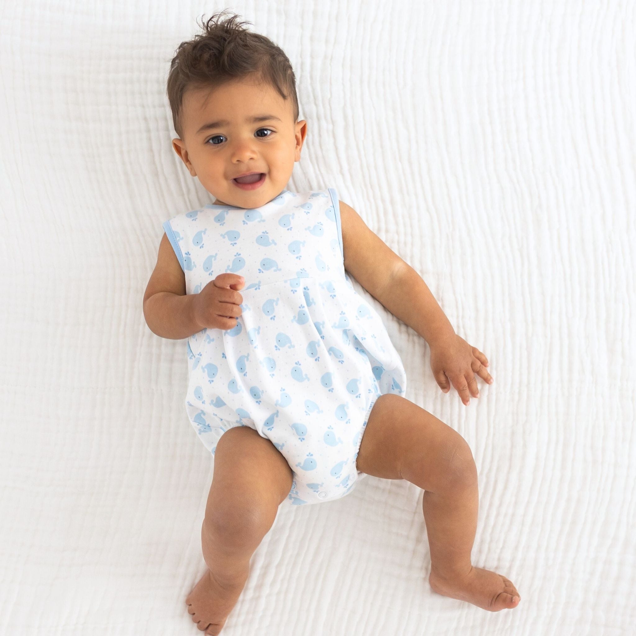 Sweet Whales Blue Print Sleeveless Bubble - Magnolia BabyBubble