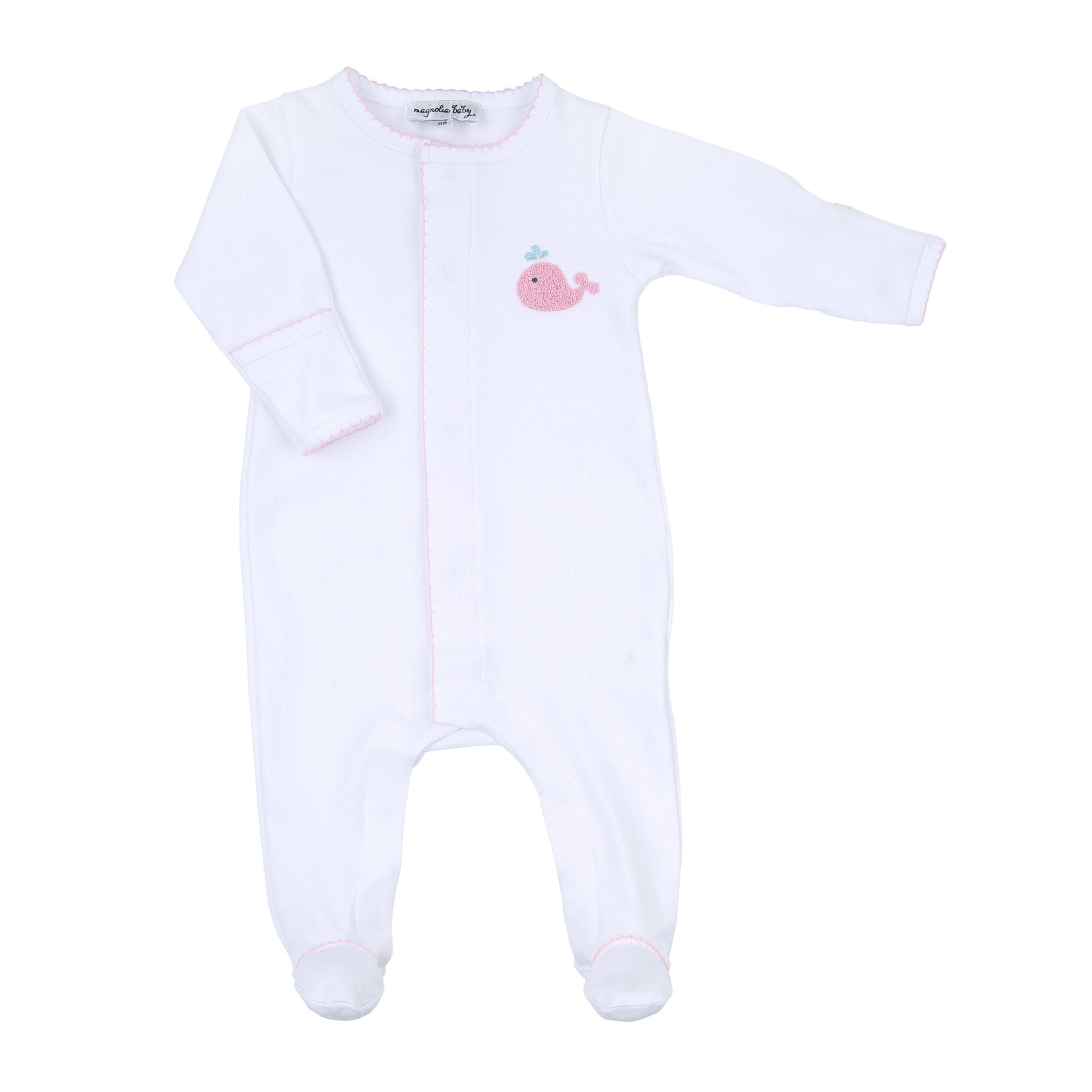 Sweet Whales Pink Embroidered Footie - Magnolia BabyFootie