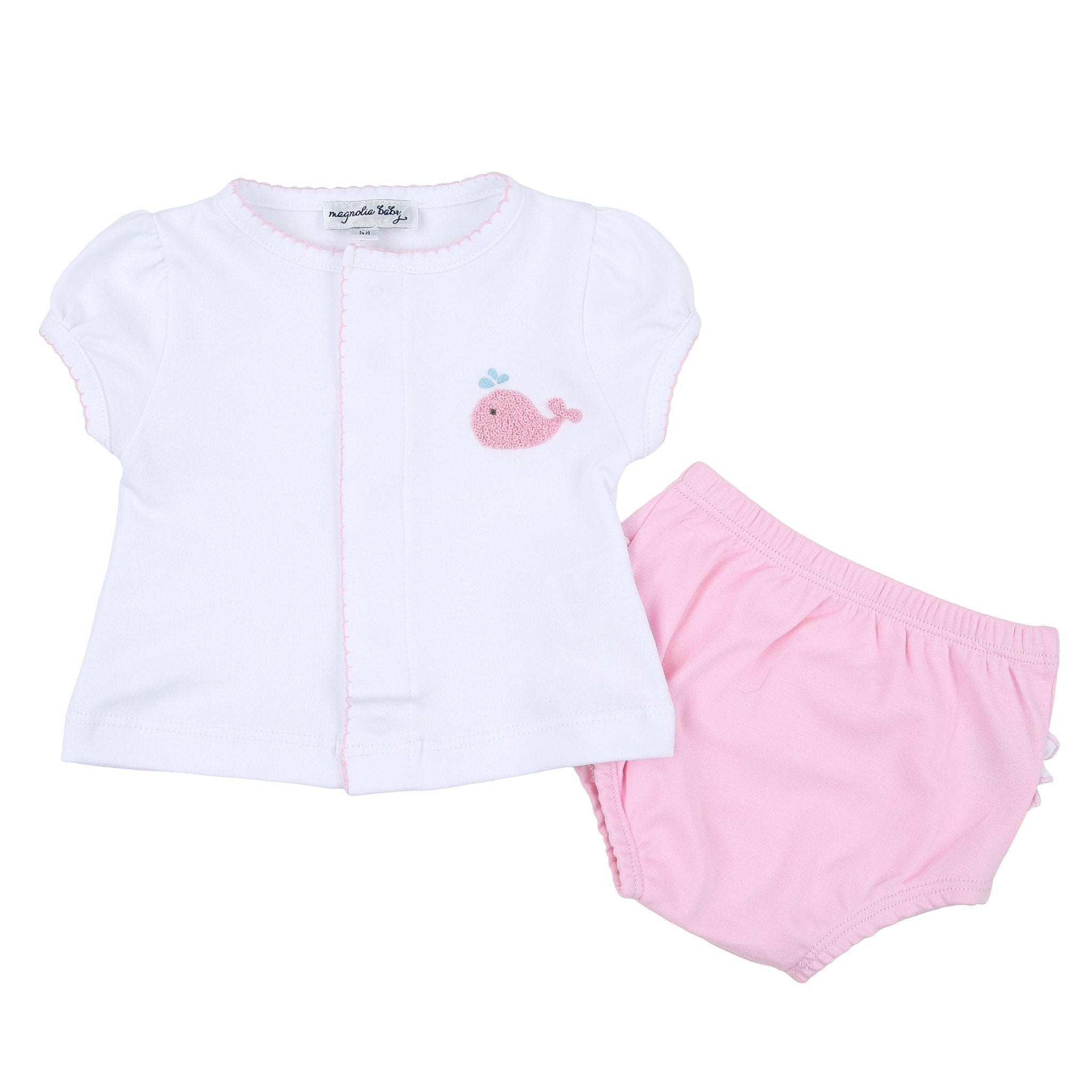 Sweet Whales Pink Embroidered Ruffle Diaper Cover Set - Magnolia BabyDiaper Cover