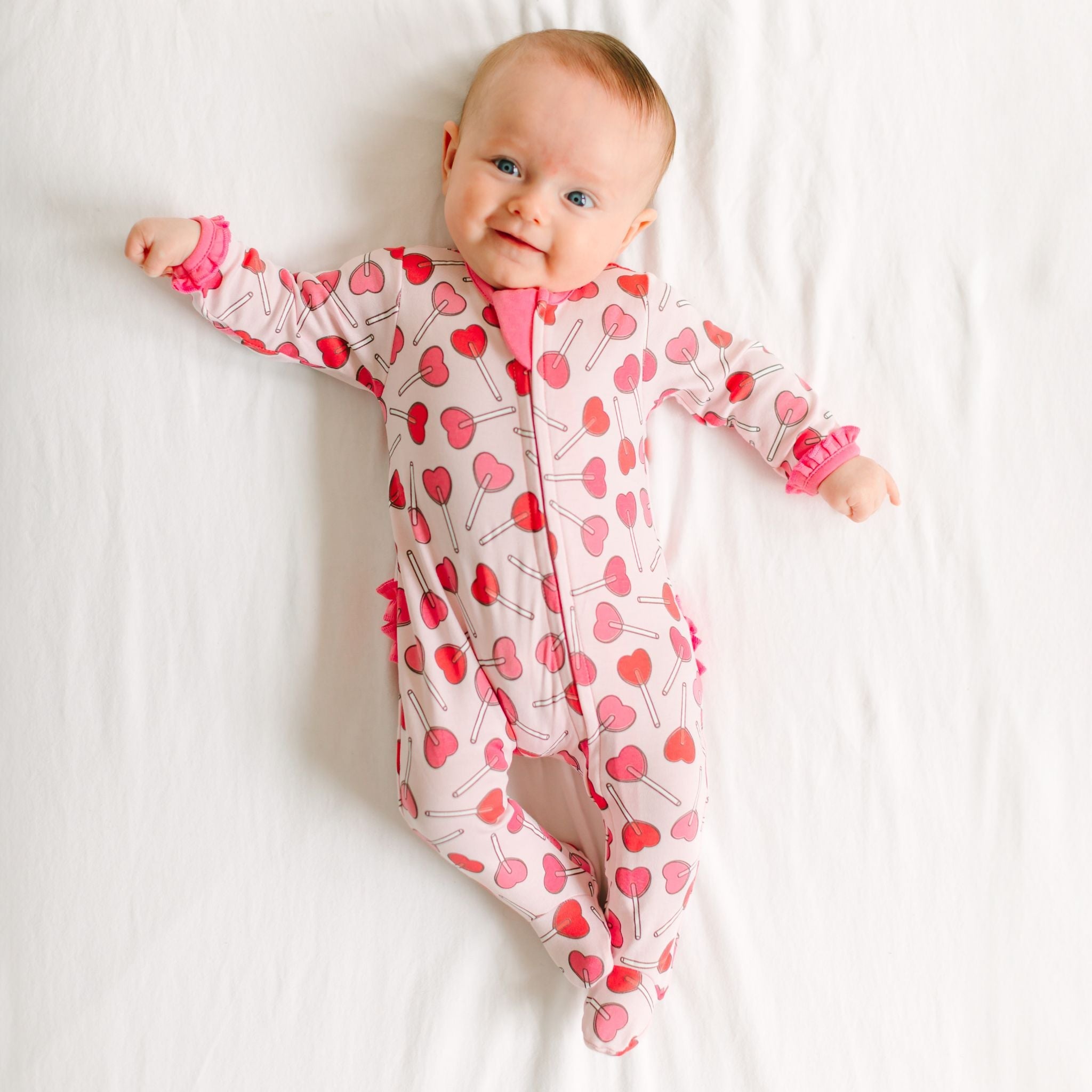 Sweetheart Pops Ruffle Zip Footie - Magnolia BabyFootie