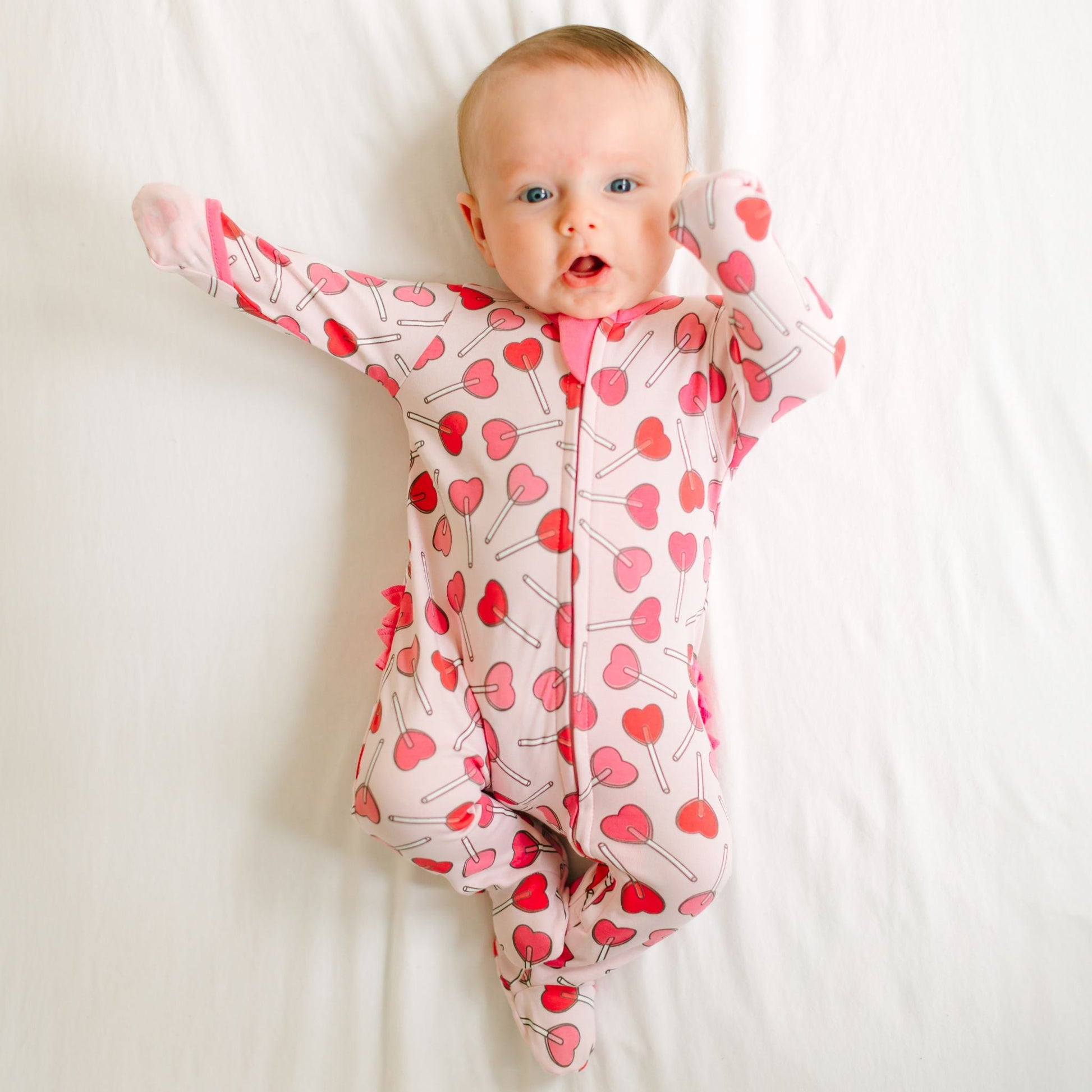 Sweetheart Pops Ruffle Zip Footie - Magnolia BabyFootie