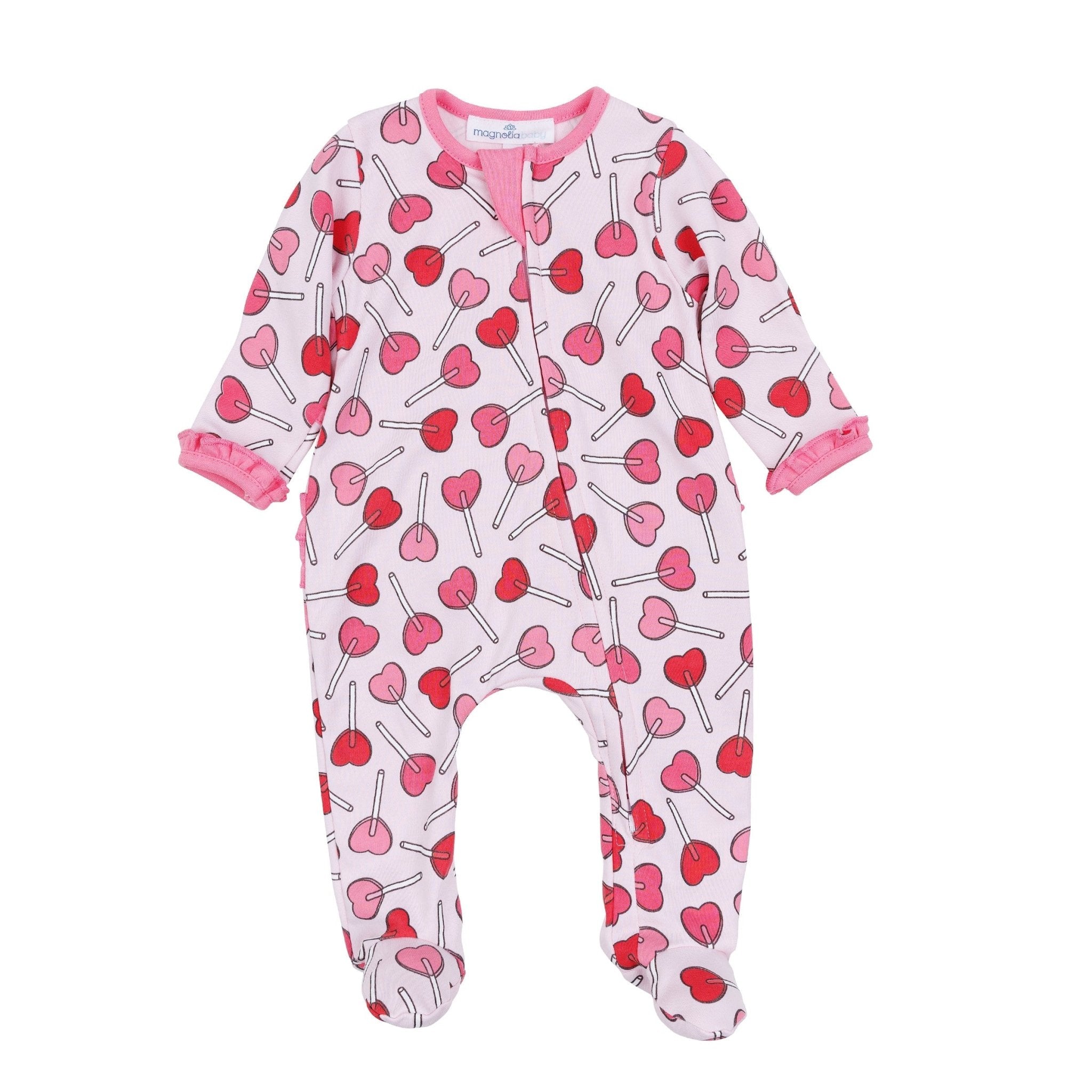 Sweetheart Pops Ruffle Zip Footie - Magnolia BabyFootie