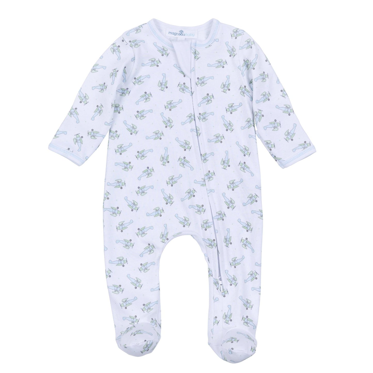 Take Flight Print Zip Footie - Magnolia BabyFootie