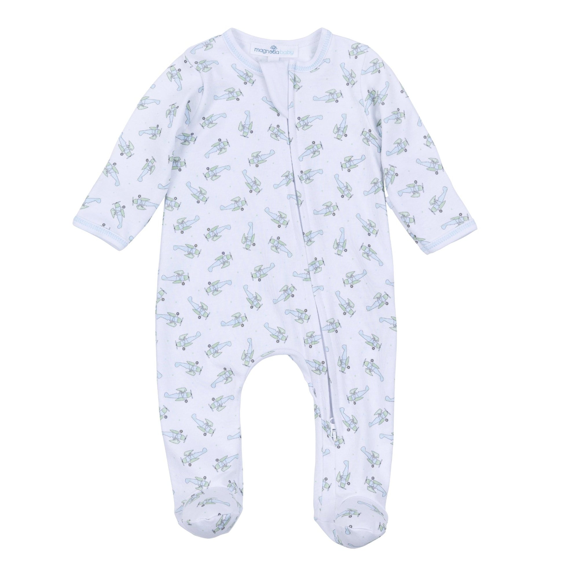 Take Flight Print Zip Footie - Magnolia BabyFootie