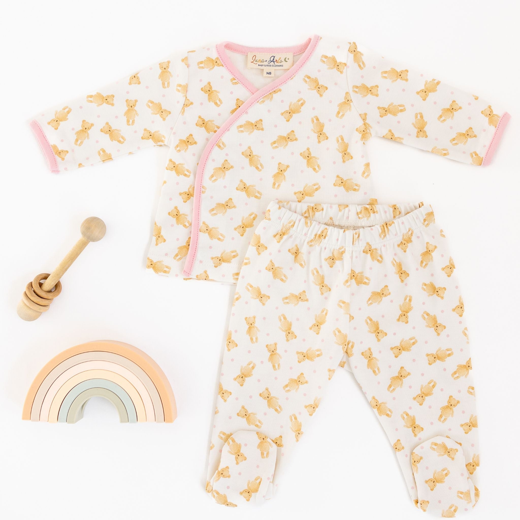 Teddy Kimono Footed Pant Set - Pink by Luna and Arlo - Luna and Arlo2pc Pant Set