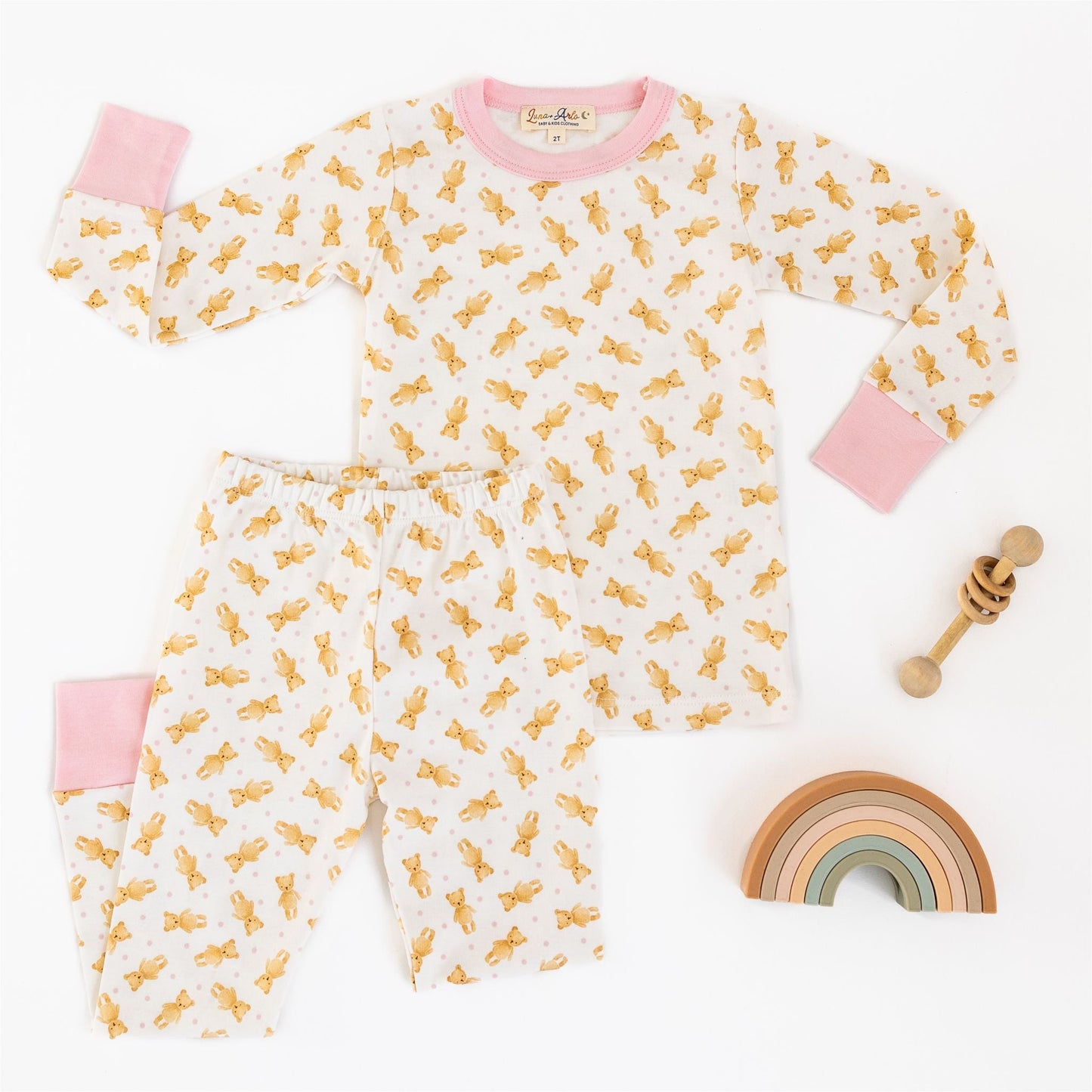 Teddy Long Pajamas - Pink by Luna and Arlo - Luna and ArloLong Pajamas