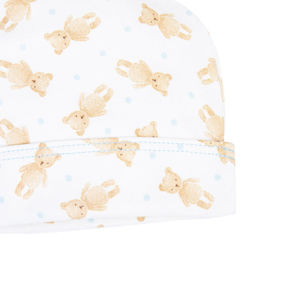 Teddy Print Hat - Blue - Magnolia BabyHat