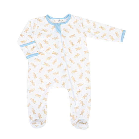 Teddy Print Zip Footie - Blue - Magnolia BabyFootie