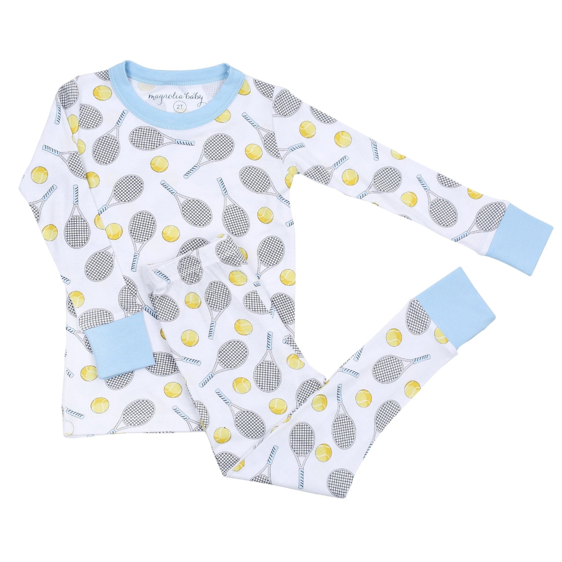Tennis Anyone? Infant/Toddler Long Pajamas in Light Blue - Magnolia BabyLong Pajamas
