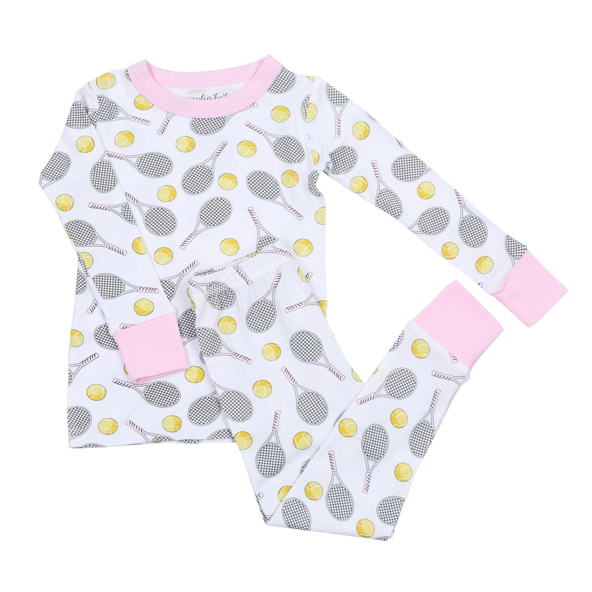 Tennis Anyone? Infant/Toddler Long Pajamas in Pink - Magnolia BabyLong Pajamas