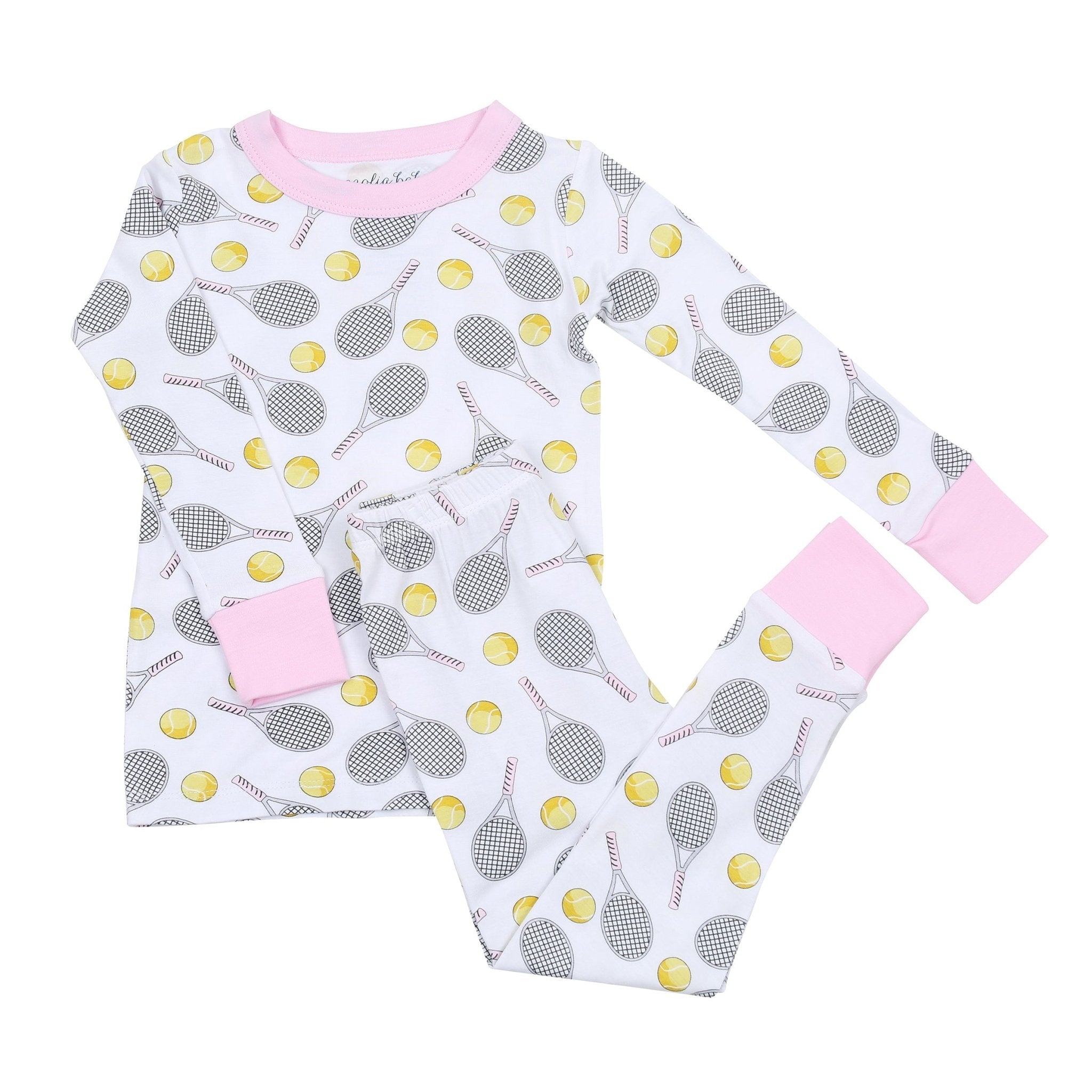 Tennis Anyone? Infant/Toddler Long Pajamas in Pink - Magnolia BabyLong Pajamas