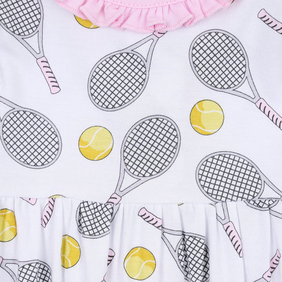 Tennis Anyone? Infant/Toddler Long Pajamas in Pink - Magnolia BabyLong Pajamas