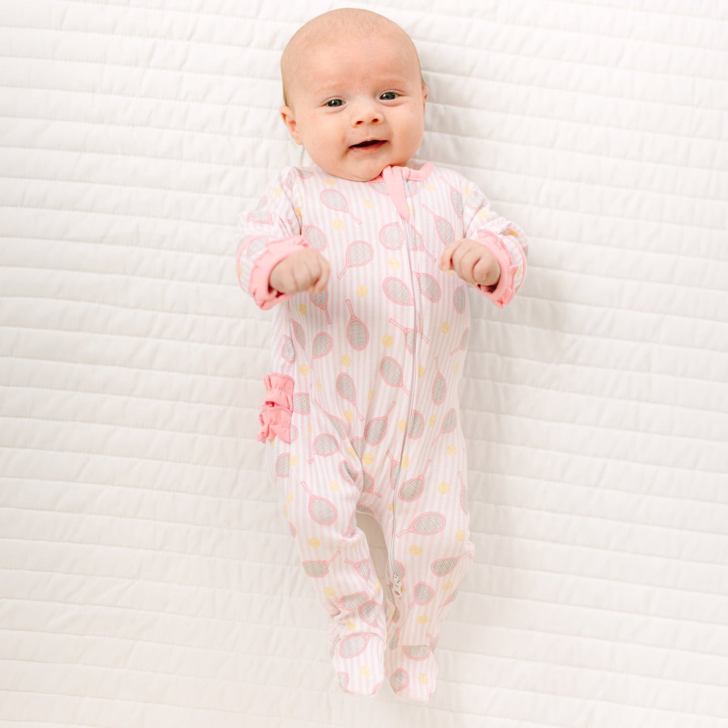 Tennis Star Ruffle Zip Footie - Pink - Magnolia BabyFootie
