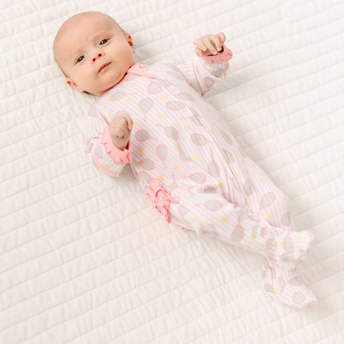 Tennis Star Ruffle Zip Footie - Pink - Magnolia BabyFootie