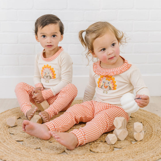 Thankful Applique Ruffle Long Pajamas - Magnolia BabyLong Pajamas