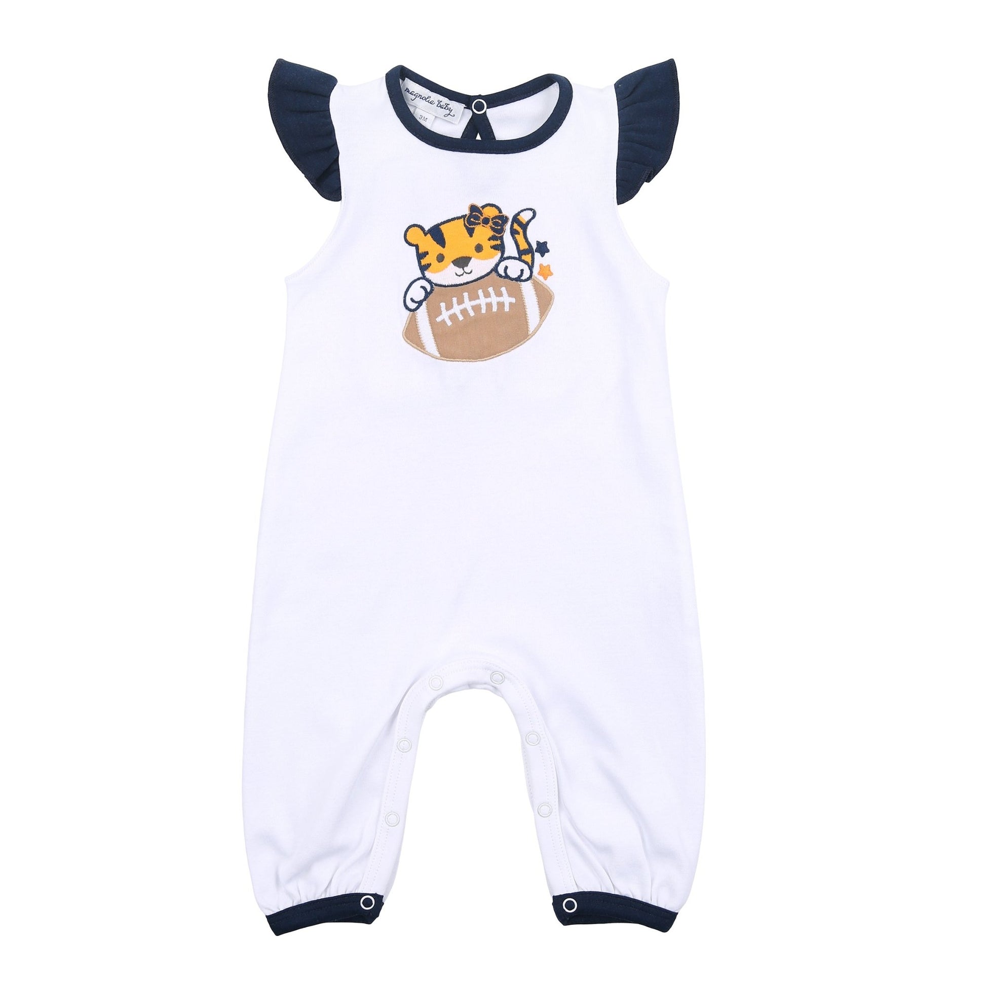 Tiger Football Applique Navy-Orange Flutters Playsuit - Magnolia BabyPlaysuit
