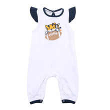  Tiger Football Applique Navy-Orange Flutters Playsuit - Magnolia BabyPlaysuit