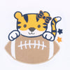 Tiger Football Applique Navy-Orange Ruffle Lap Gown - Magnolia BabyGown