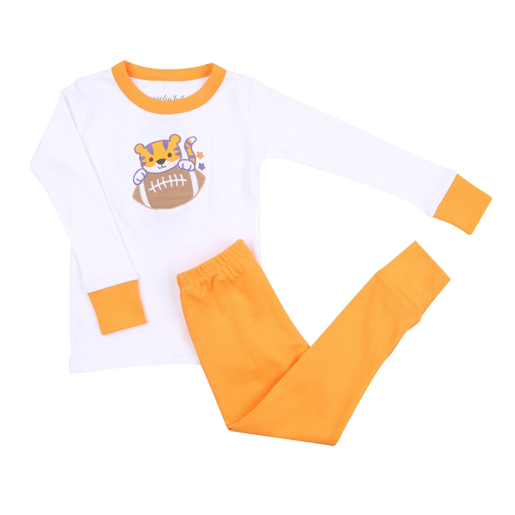 Tiger Football Applique Orange-Purple Long Pajamas - Magnolia BabyLong Pajamas