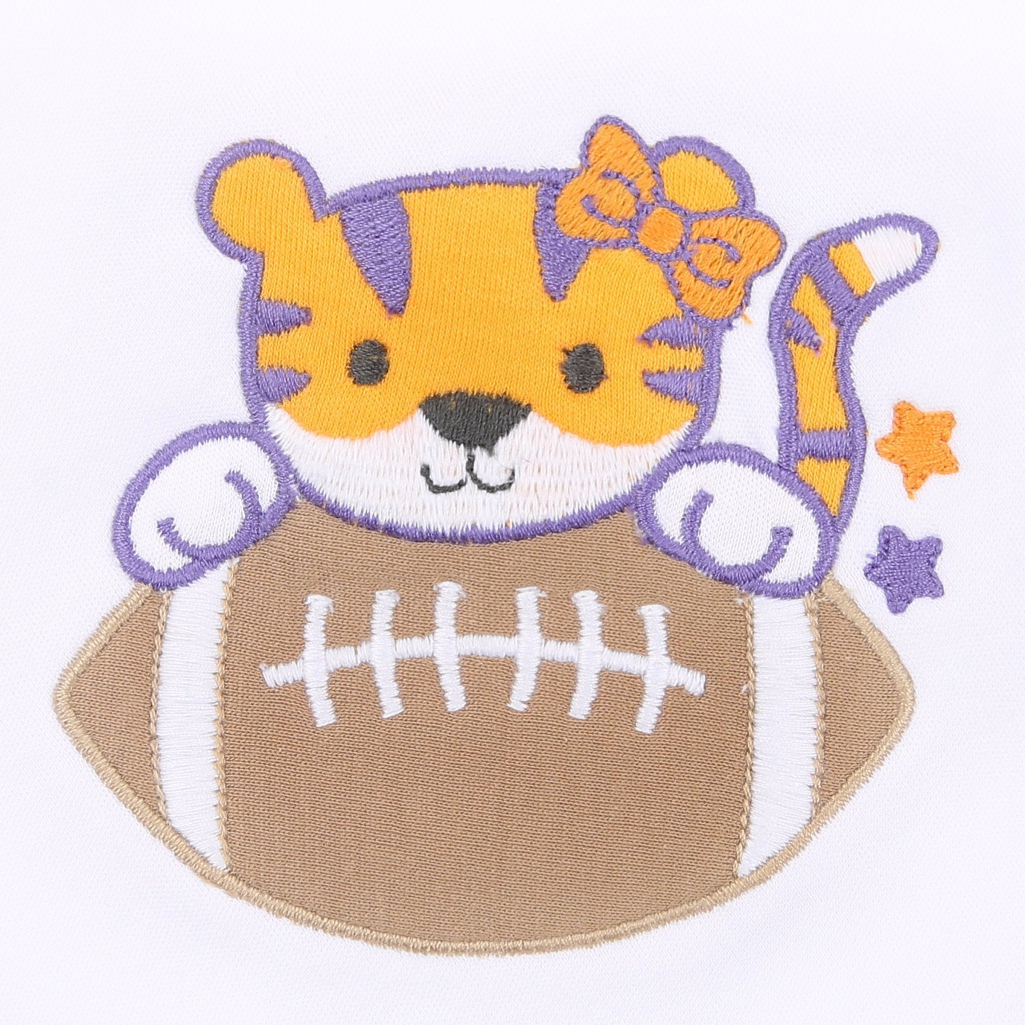 Tiger Football Applique Orange-Purple Ruffle Long Pajamas - Magnolia BabyLong Pajamas