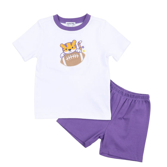Tiger Football Applique Purple-Gold Short Set - Magnolia BabyShort Set