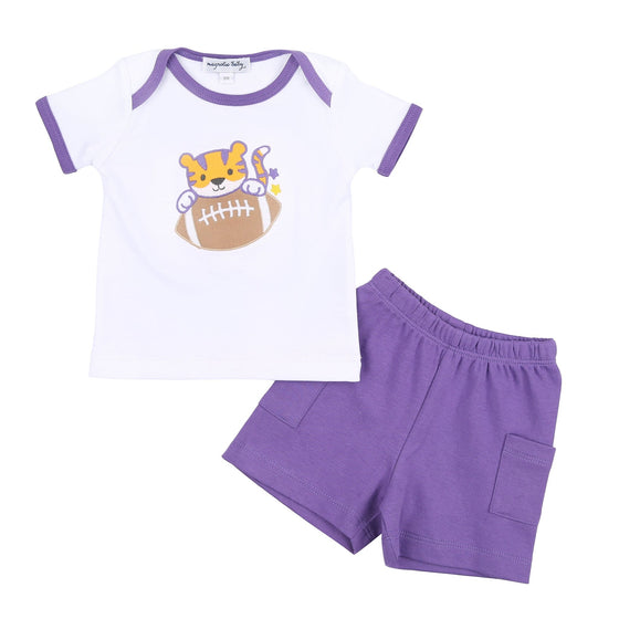 Tiger Football Applique Purple-Gold Short Set - Magnolia BabyShort Set