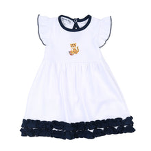  Tiger Football Navy-Orange Embroidered Flutters Dress - Magnolia BabyDress