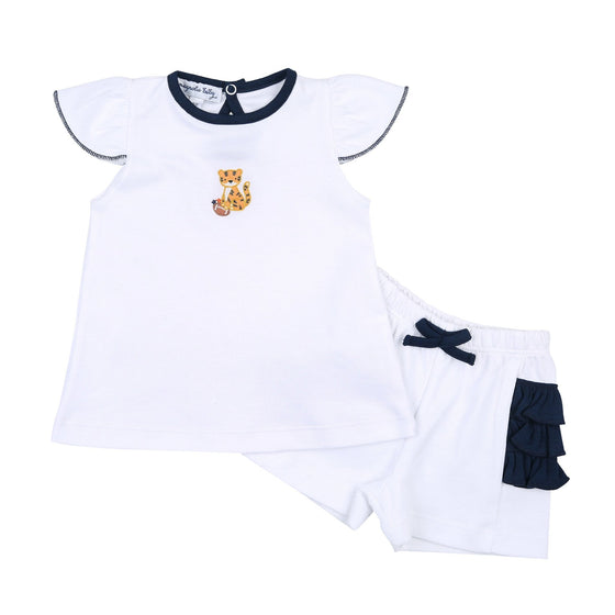 Tiger Football Navy - Orange Embroidered Ruffle Flutters Short Set - Magnolia BabyShort Set