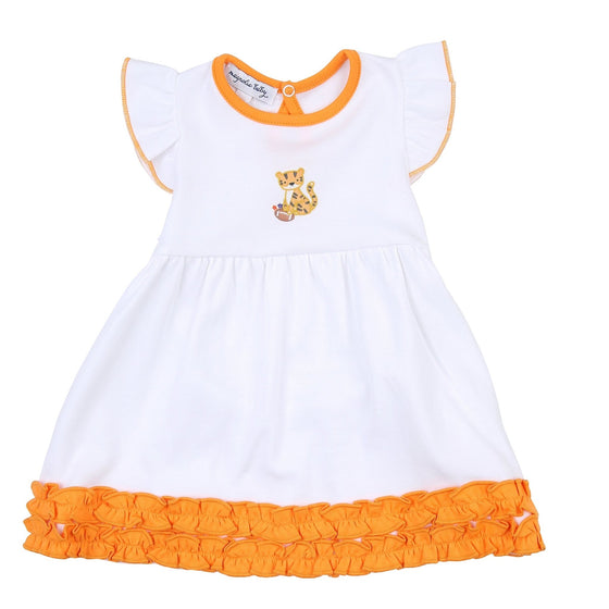 Tiger Football Orange - Purple Embroidered Flutters Dress - Magnolia BabyDress