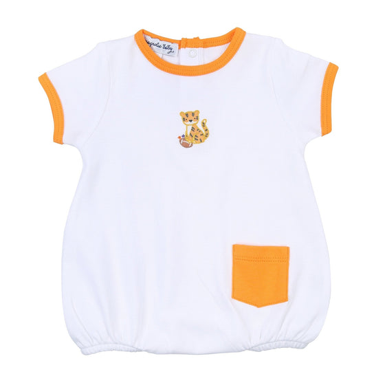 Tiger Football Orange-Purple Embroidered Short Sleeve Boy Bubble - Magnolia BabyBubble