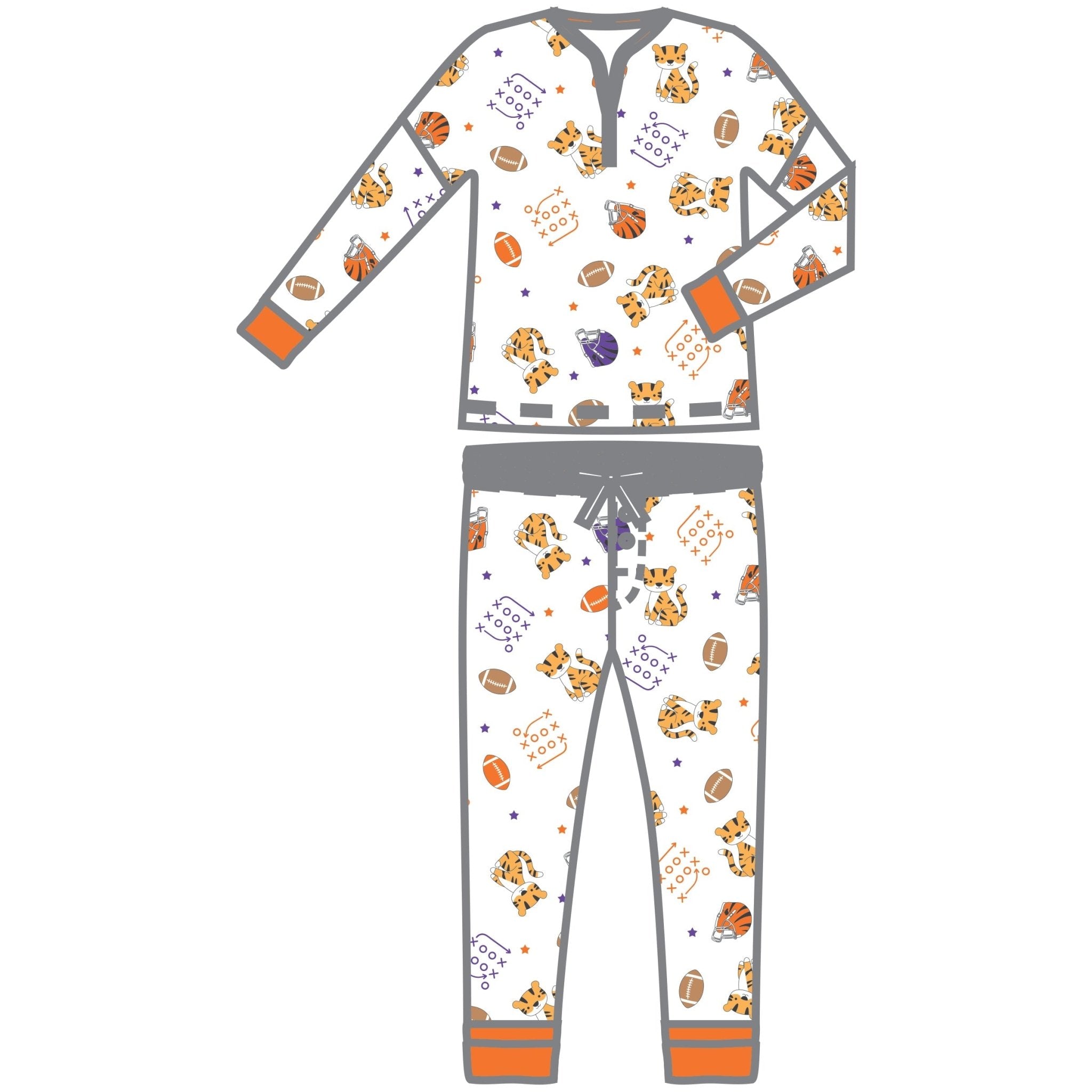 Tiger Football Orange-Purple Women's 2pc Set Pajamas - Magnolia Baby2pc Set Pajamas