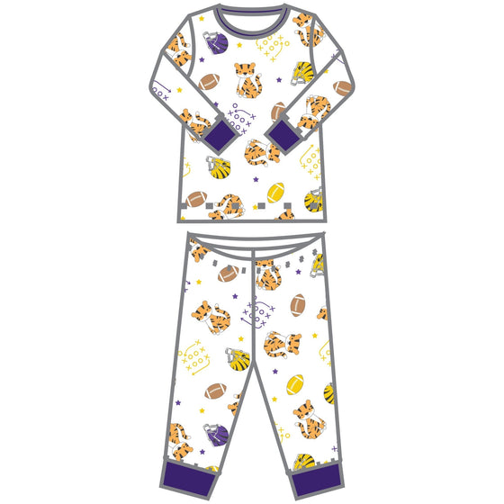 Tiger Football Purple - Gold Long Pajamas - Magnolia BabyLong Pajamas