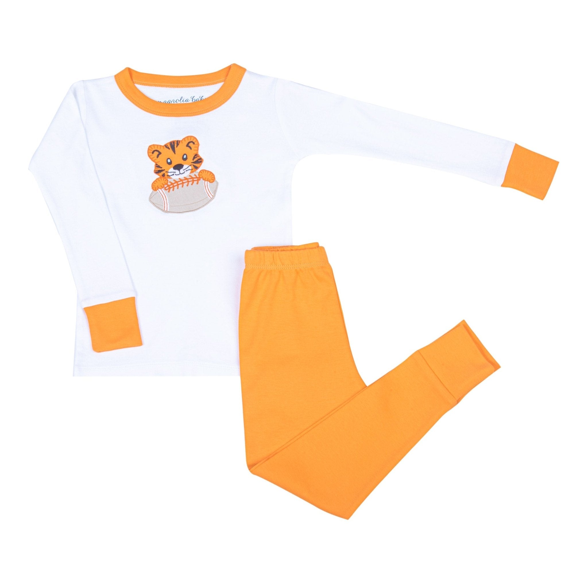 Tiger Pride Applique Long Pajamas - Orange - Magnolia BabyLong Pajamas