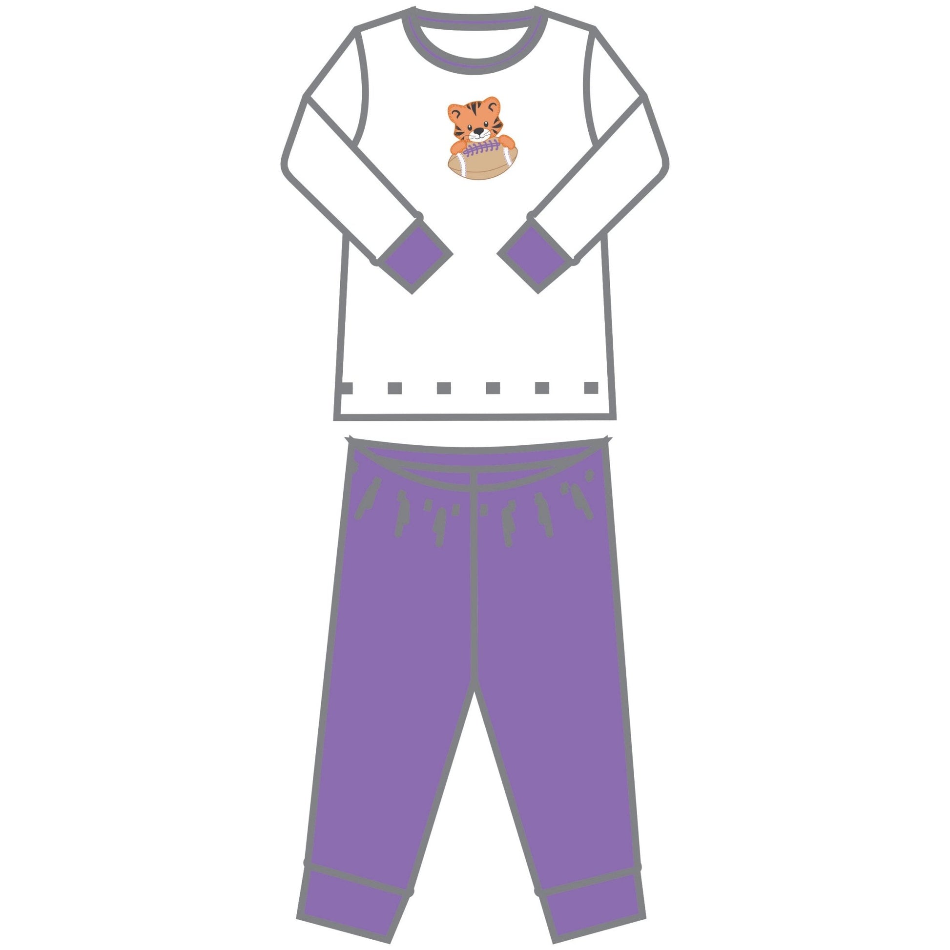 Tiger Pride Applique Long Pajamas - Purple - Magnolia BabyLong Pajamas