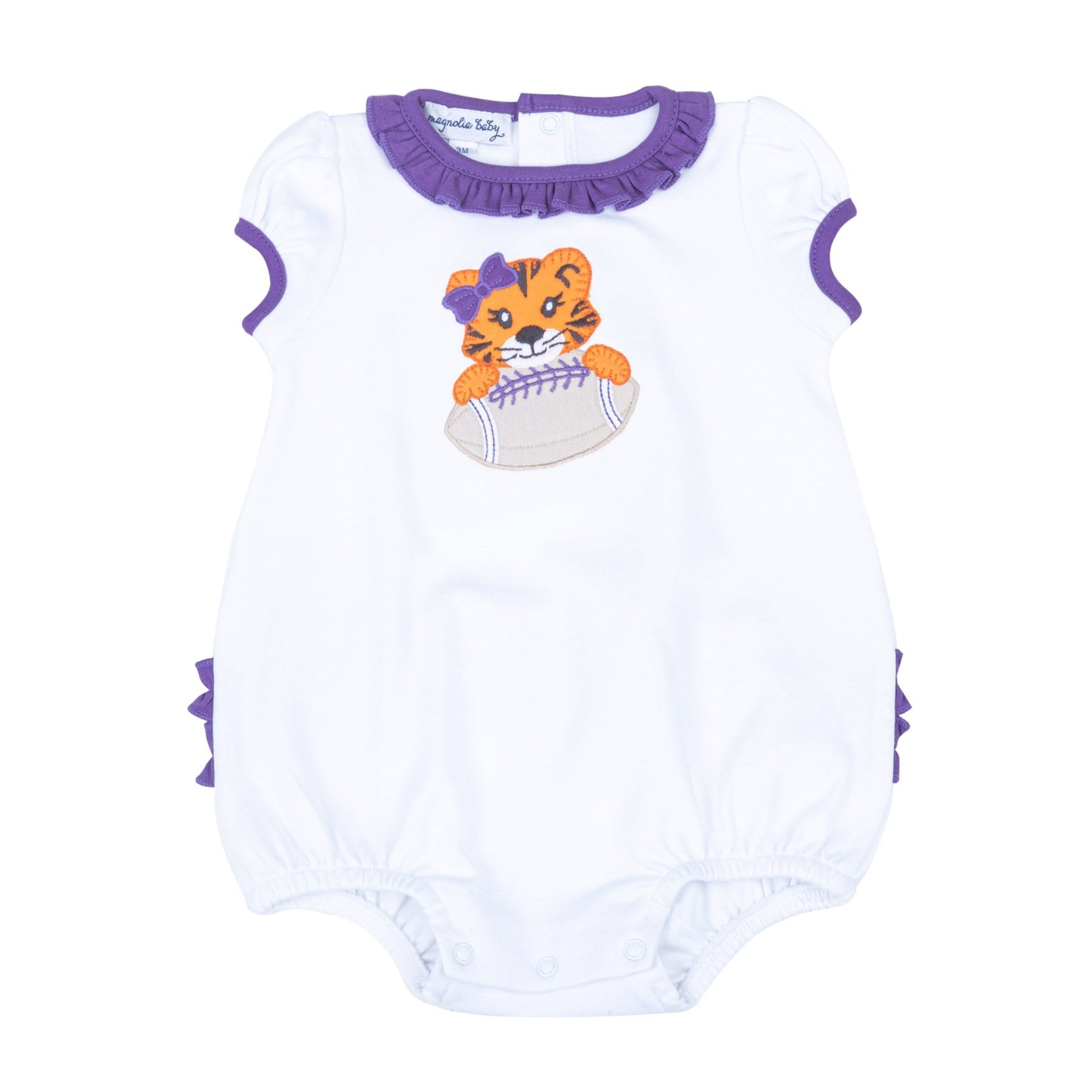 Tiger Pride Applique Ruffle Bubble - Purple - Magnolia BabyBubble