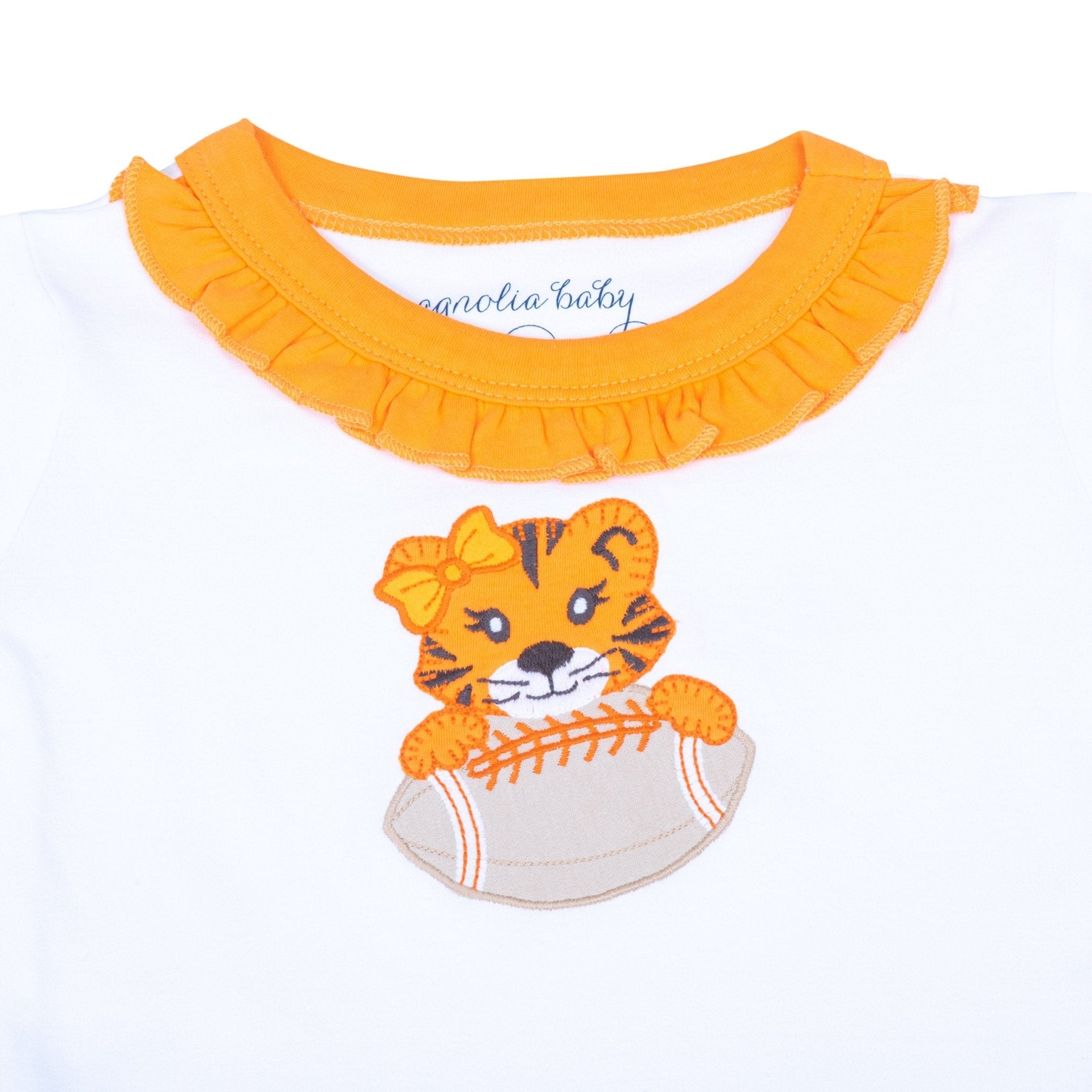 Tiger Pride Applique Ruffle Long Pajamas - Orange - Magnolia BabyLong Pajamas
