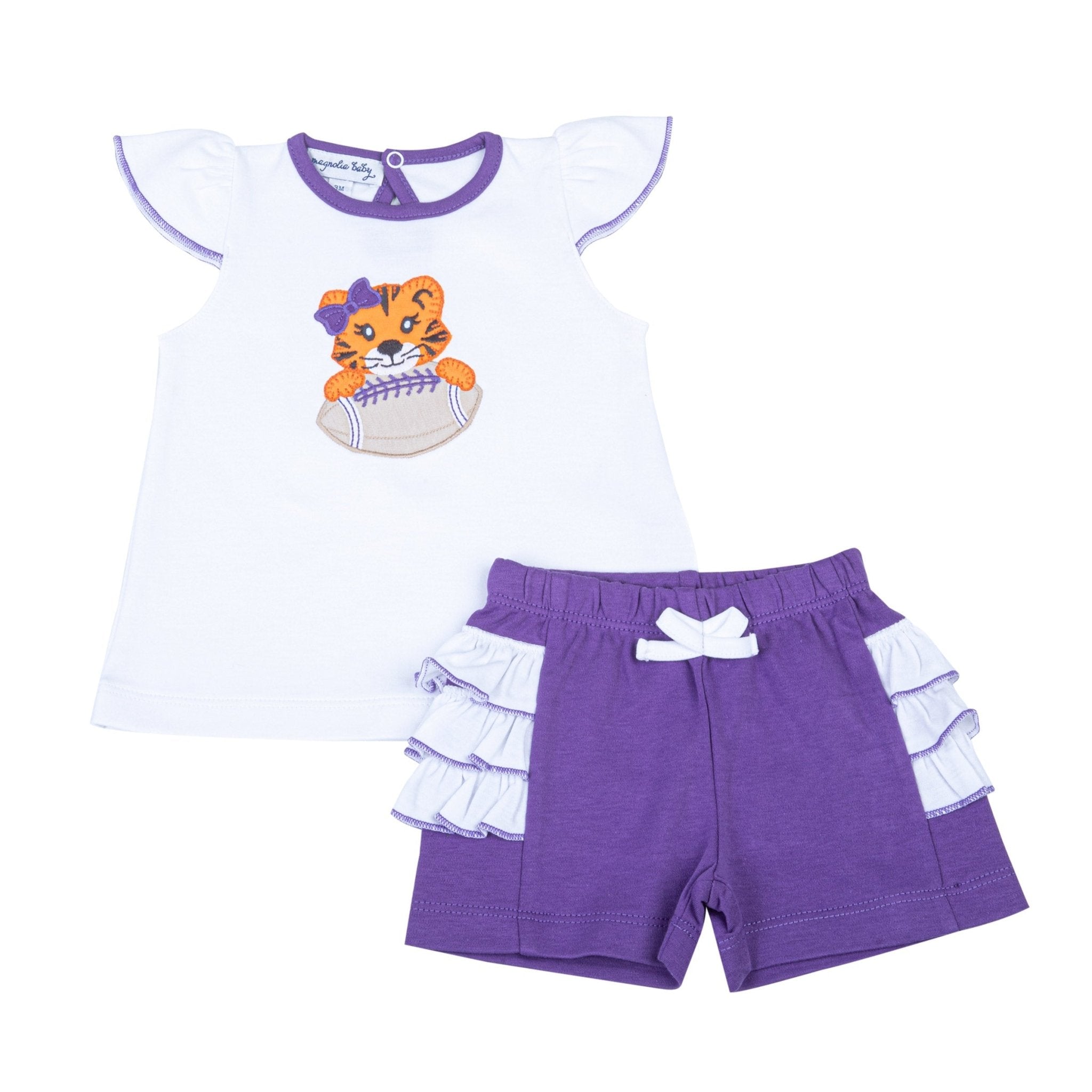 Tiger Pride Applique Ruffle Short Set - Purple - Magnolia BabyShort Set