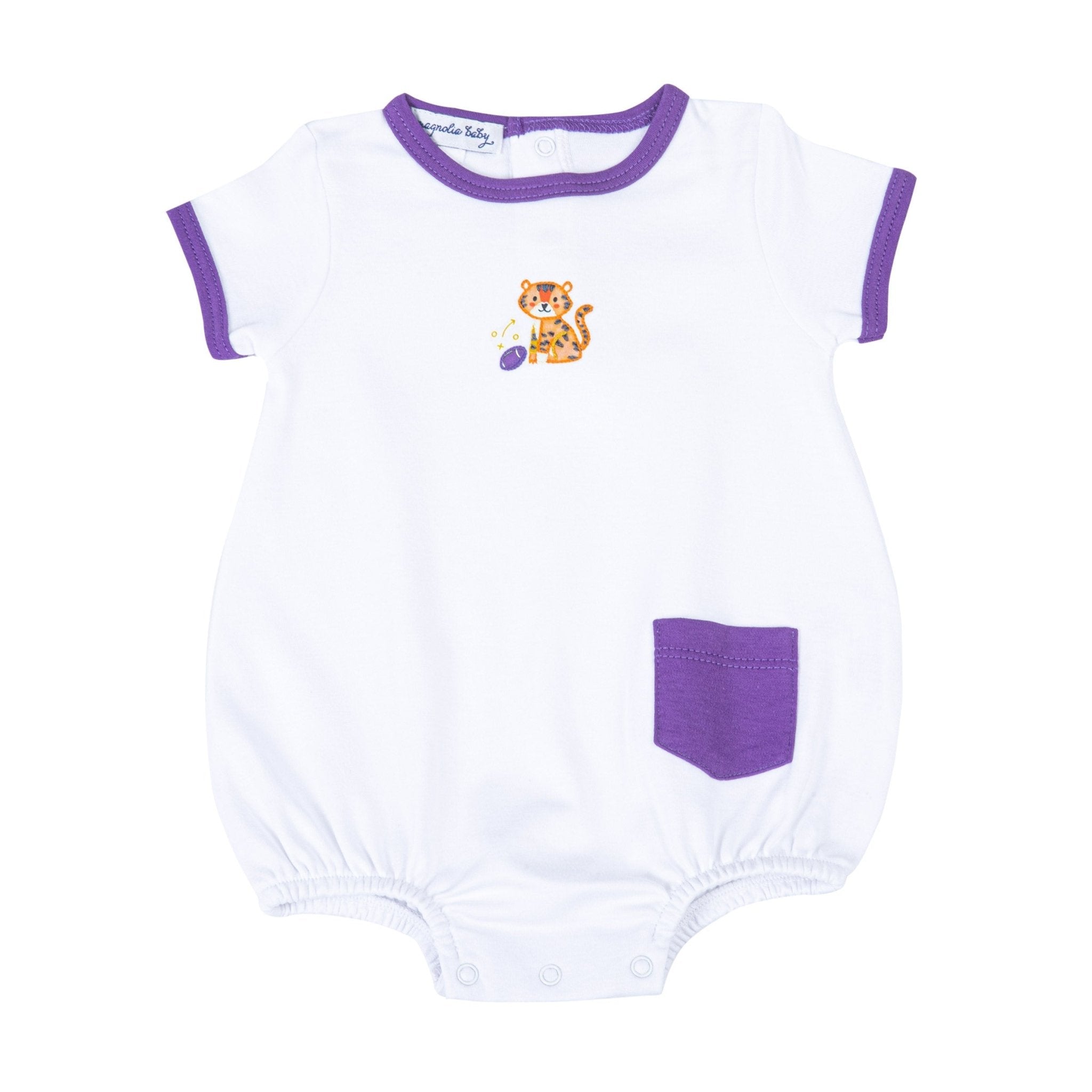 Tiger Pride Embroidered Boy Bubble - Purple Gold - Magnolia BabyBubble