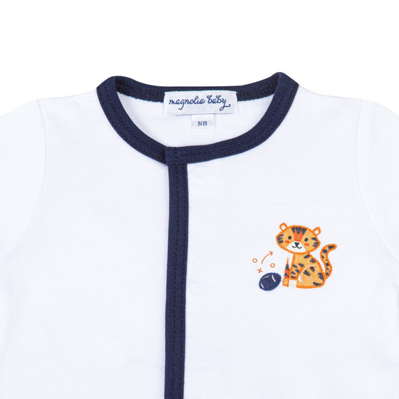 Tiger Pride Embroidered Footie - Navy Orange - Magnolia BabyFootie