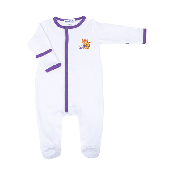 Tiger Pride Embroidered Footie - Purple Gold - Magnolia BabyFootie