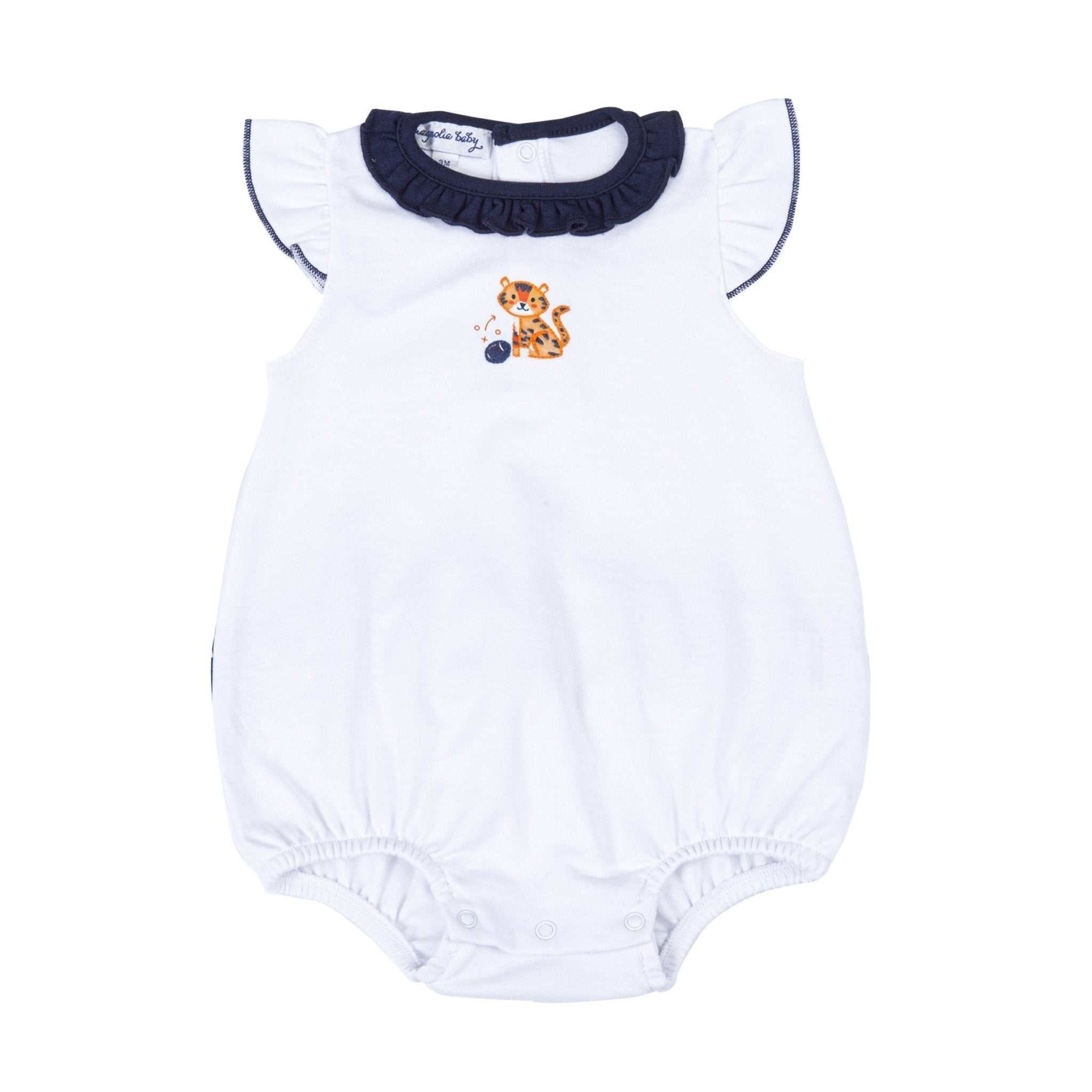 Tiger Pride Embroidered Ruffle Bubble - Navy Orange - Magnolia BabyBubble