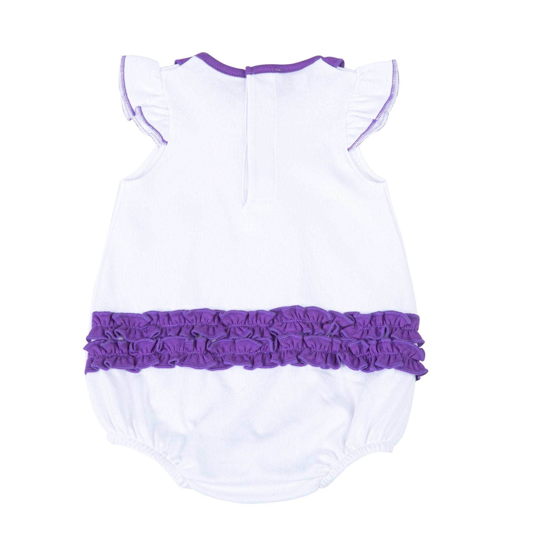 Tiger Pride Embroidered Ruffle Bubble - Purple Gold - Magnolia BabyBubble