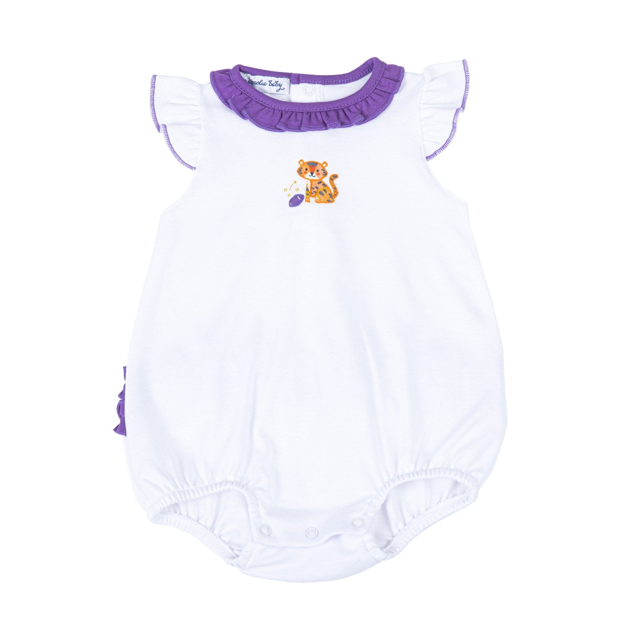 Tiger Pride Embroidered Ruffle Bubble - Purple Gold - Magnolia BabyBubble
