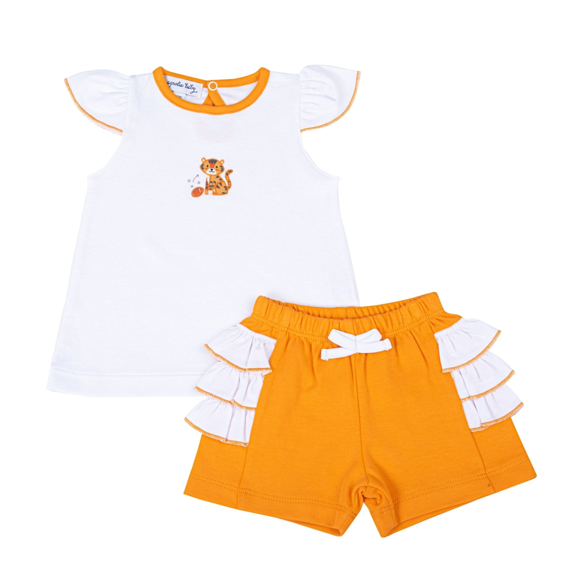 Tiger Pride Embroidered Ruffle Short Set - Orange Purple - Magnolia BabyShort Set